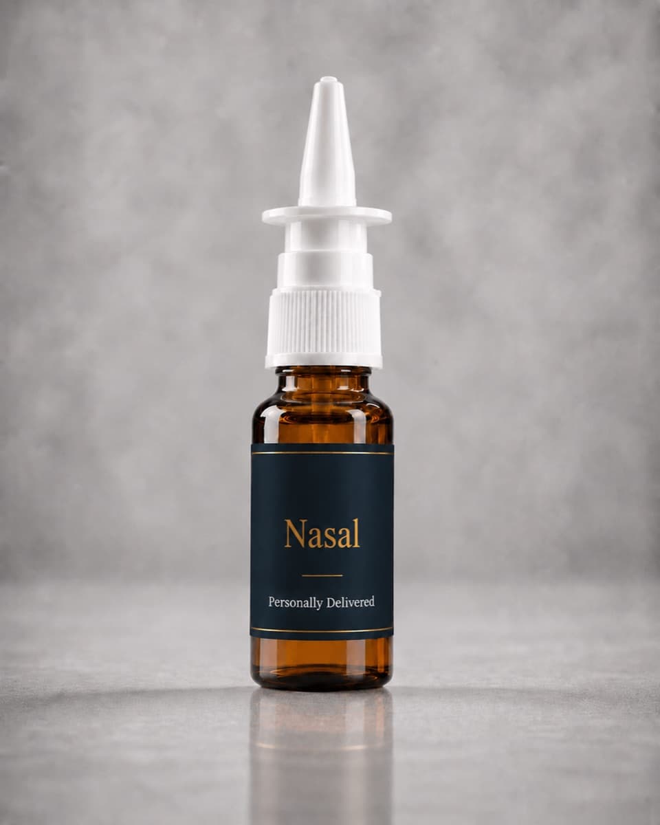 David Barney family medicine compounded nasal spray bottle.